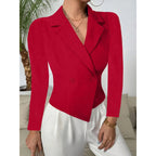 Women's Elegant Double-Breasted Blazer with Curved Hem