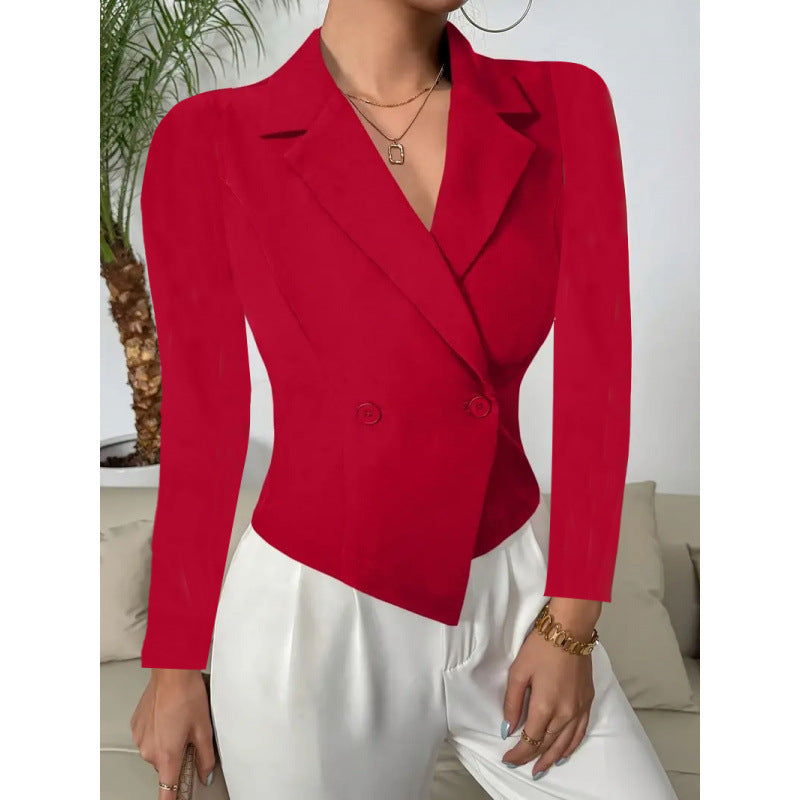 Women's Elegant Double-Breasted Blazer with Curved Hem