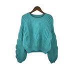 Women's Chunky Knit Sweater with Voluminous Sleeves and Cable Knit