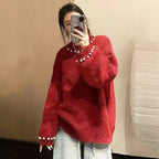 Elegant Sweater with Pearl Design and Relaxed Fit