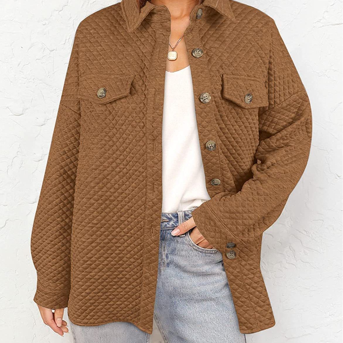 Women's Quilted Overshirt with Pockets and Button Details