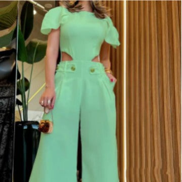 Elegant Wide-Leg Jumpsuit with Cut-Out Design