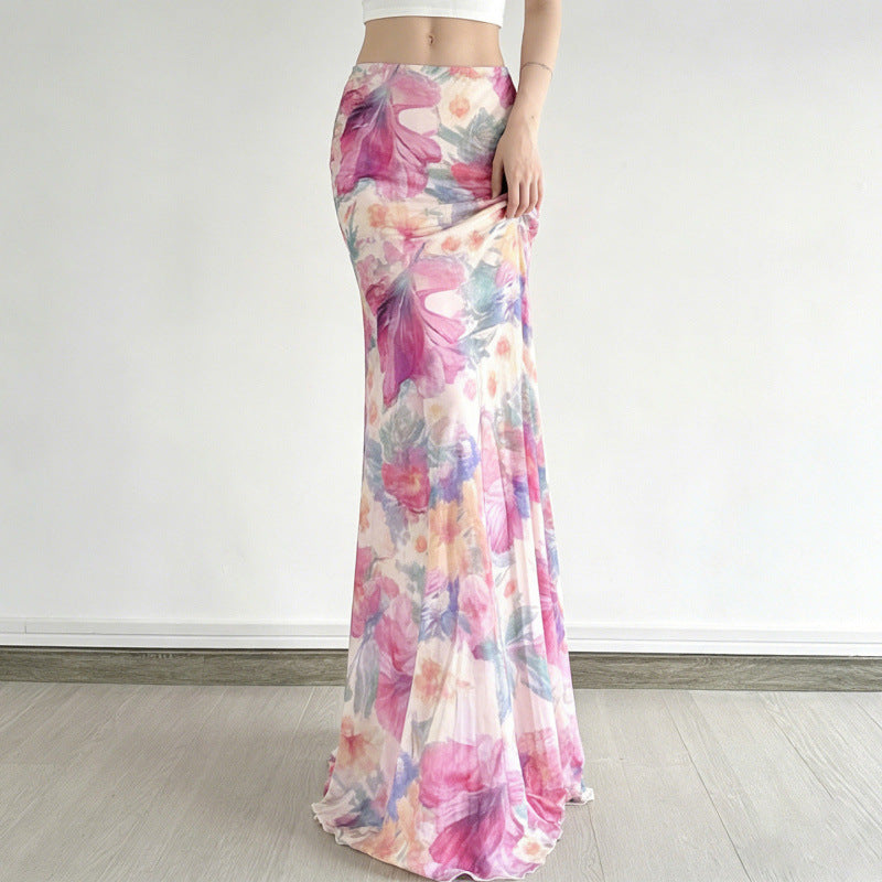 Women's Maxi Skirt with Floral Patterns and Flowing Cut
