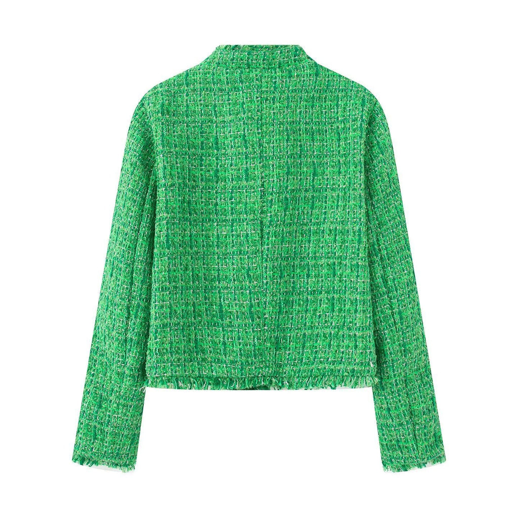 Women's Elegant Textured Short Jacket with Gold Buttons