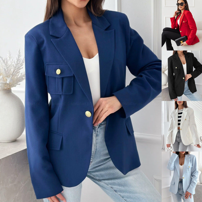 Women's Elegant Blazer with Pockets and Gold Buttons