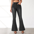 Women's Flared Jeans with High Waist and Button Detail