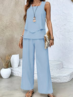 Women's Elegant Two-Piece Outfit with Flowing Cut and Wide-Leg Pants