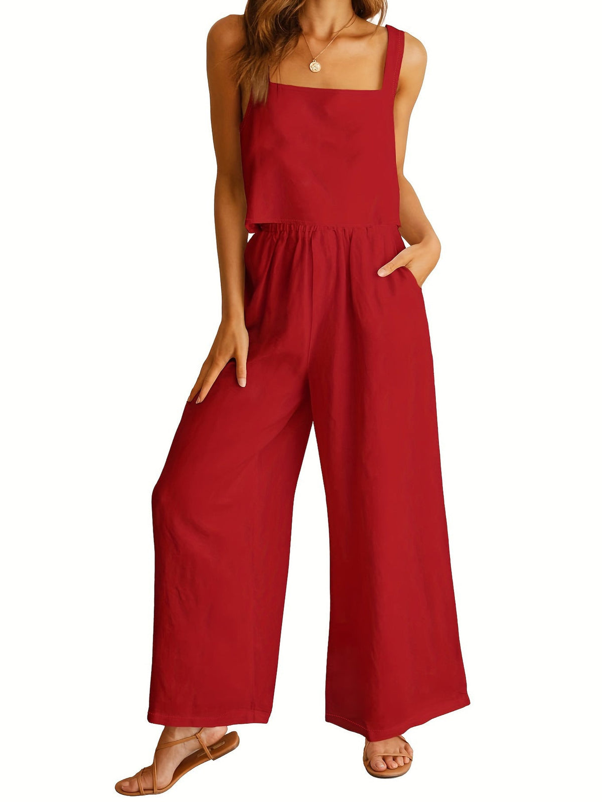 Women's Casual Wide-Leg Jumpsuit with Pockets