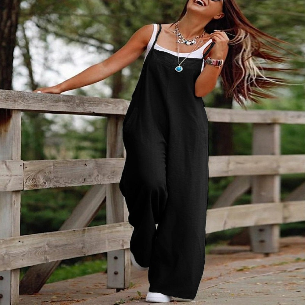 Women's Casual Wide-Leg Jumpsuit with Pockets