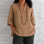 Casual V-Neck Blouse with Side Pockets