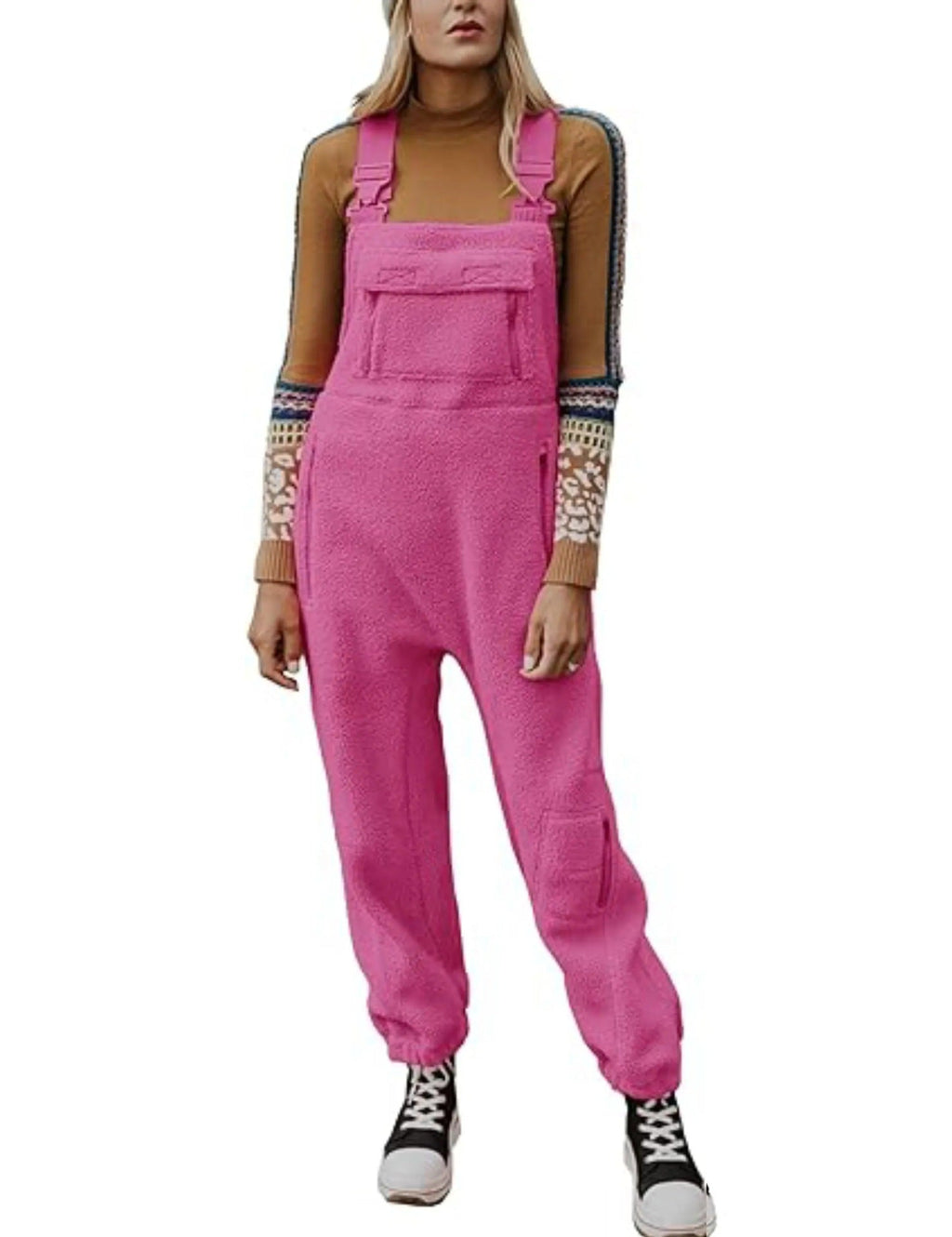 Women's Fluffy Overall with Adjustable Straps and Pockets