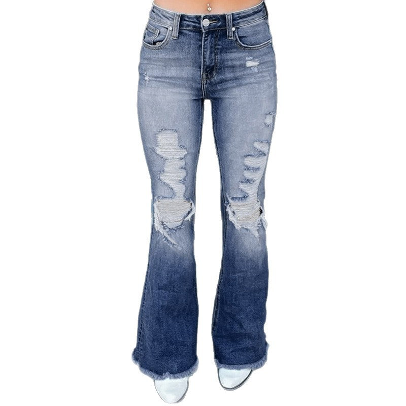Women's Flared Jeans with Distressed Accents