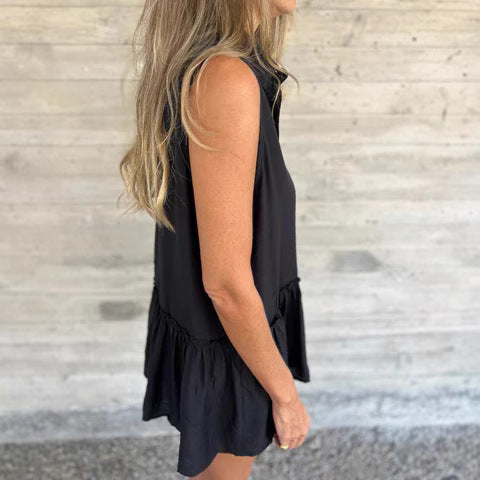 Women's Sleeveless Shirt Top with Ruffled Hem