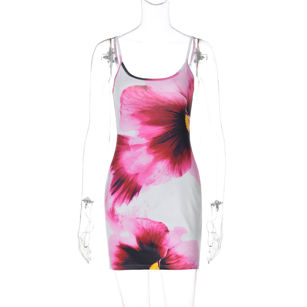 Women's Floral Mini Dress with Fine Spaghetti Straps