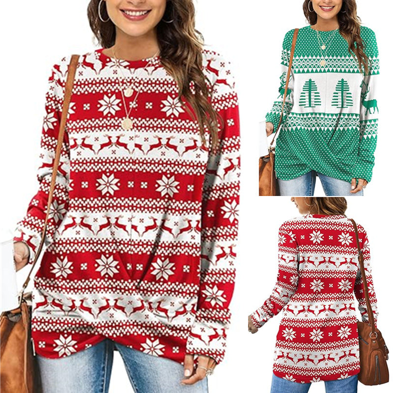 Women's Patterned Winter Sweater with Crew Neck
