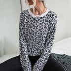 Women's Patterned Knit Sweater with Leopard Print