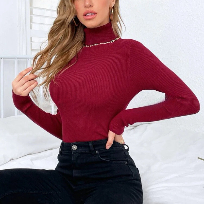 Elegant Women's Turtleneck Sweater with Fine Ribbed Texture