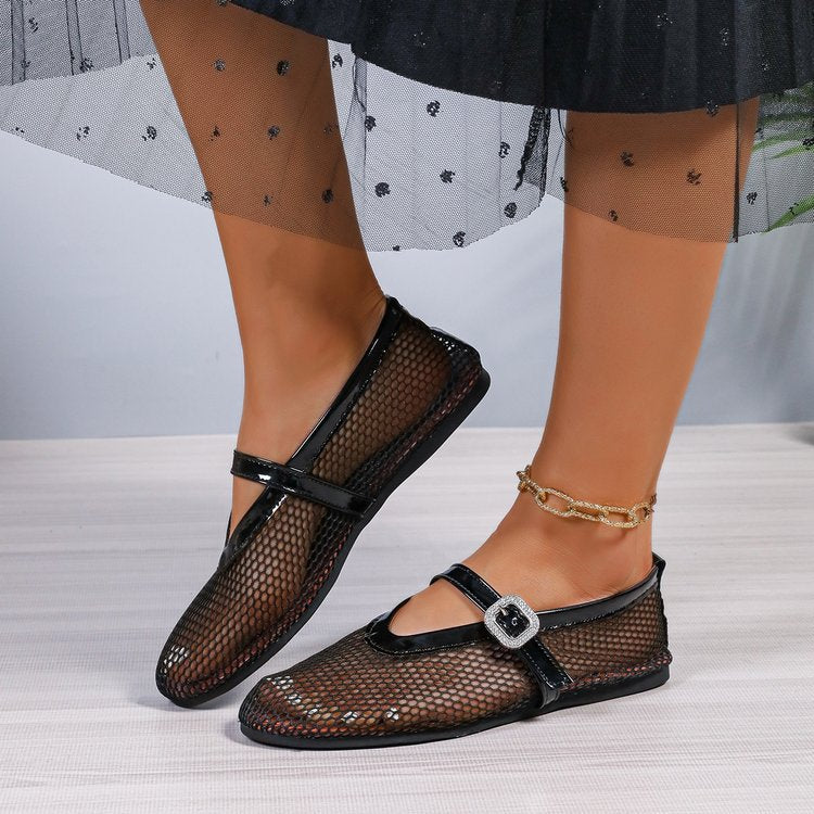Women's Breathable Ballet Flats with Fashionable Cutout Pattern and Comfortable Strap