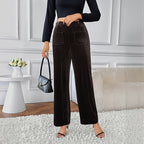 Women's High-Waisted Ribbed Wide-Leg Pants