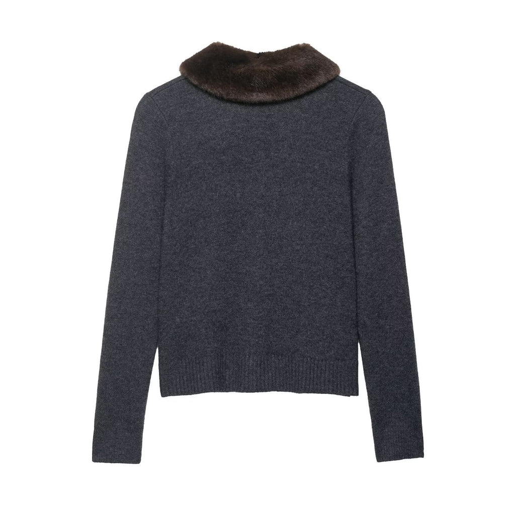 Women's Elegant Cardigan with Detachable Collar
