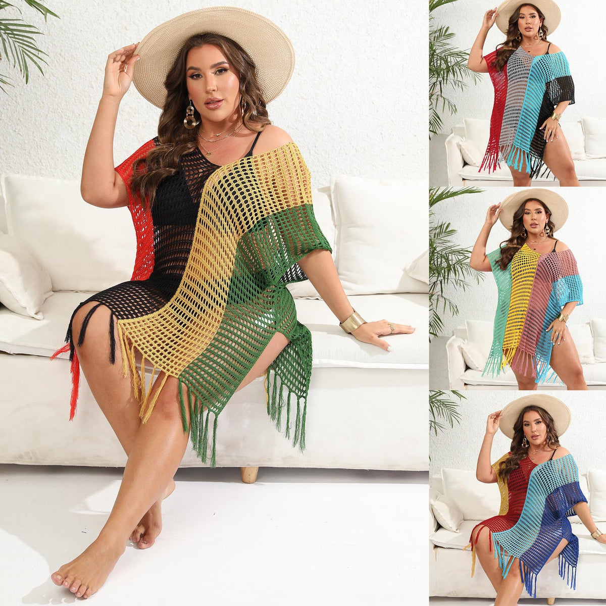 Women's Airy Mesh Beach Cover-Up with Fringe
