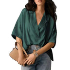 Women's Casual V-Neck Blouse with Wide Sleeves