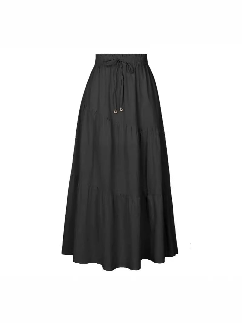 Women's Long Skirt with Swinging Ruffles and Elastic Waistband