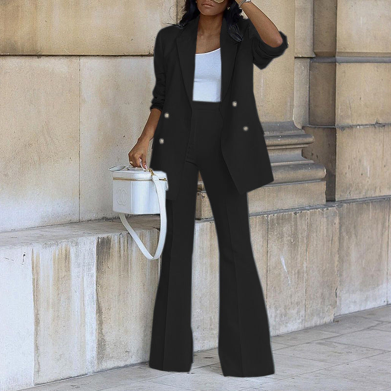Women's Elegant Blazer Set with Wide Leg and Waist Belt