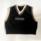Women's Sleeveless V-Neck Knit Top with Contrast Stripes