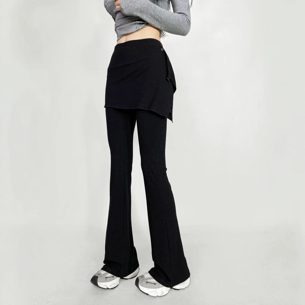 Women's Flared Pants with Asymmetric Overlay
