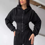 Women's Casual Utility Jumpsuit with High Collar and Zipper