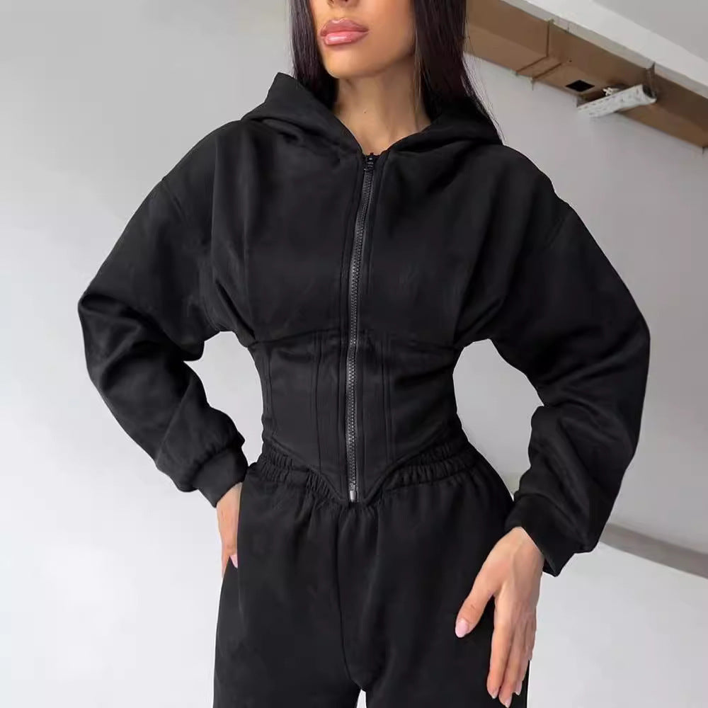 Women's Casual Utility Jumpsuit with High Collar and Zipper