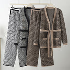 Casual Knit Loungewear Set with Geometric Pattern