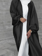 Elegant Long Cardigan in Flowing Fabric with Wide Cut