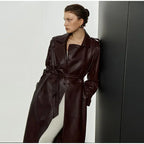 Elegant Faux Leather Trench Coat with Belt
