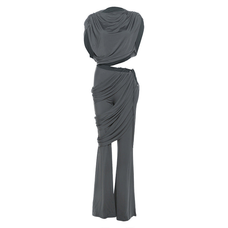 Women's Elegant Set with Ruched Top and Wide Waistband