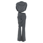 Women's Elegant Set with Ruched Top and Wide Waistband
