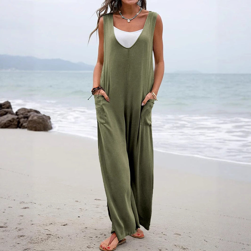 Women's Casual Wide-Leg Jumpsuit with Pockets