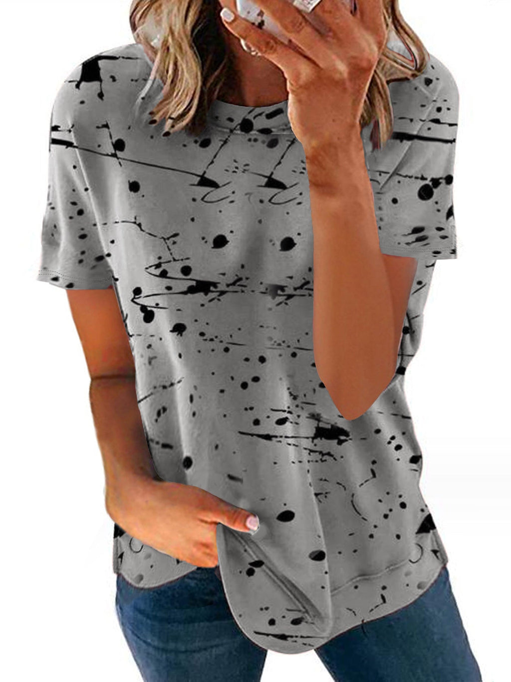 Women's Creative Short-Sleeve T-Shirt with Modern Splatter Design