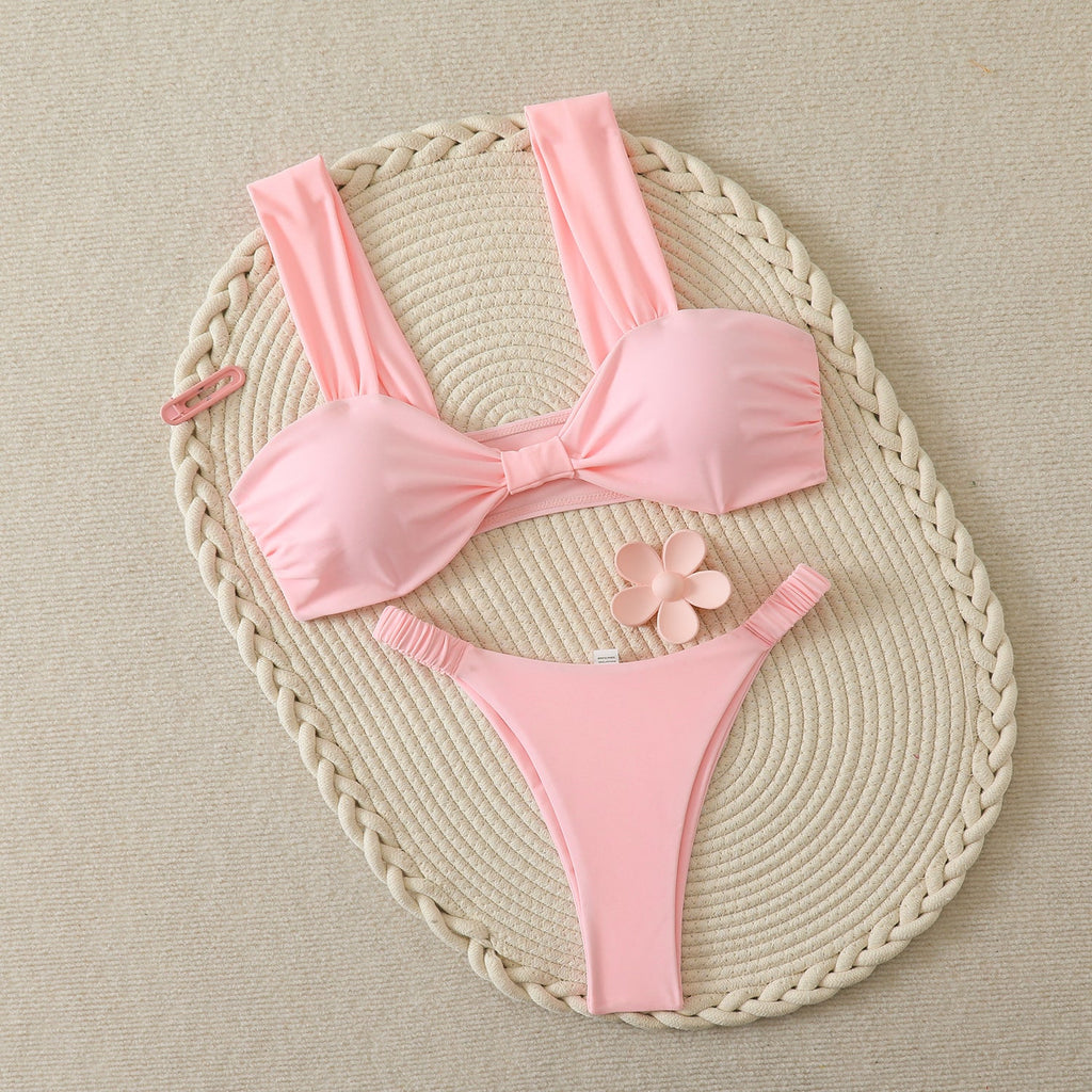 Women's Bandeau Bikini with Wide Straps and Decorative Bow