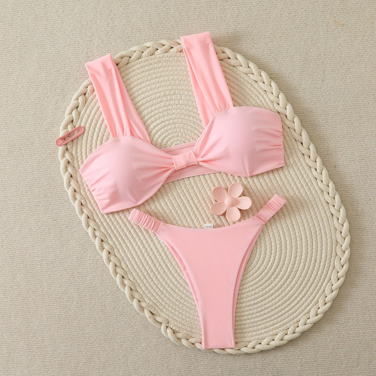 Women's Bandeau Bikini with Wide Straps and Decorative Bow