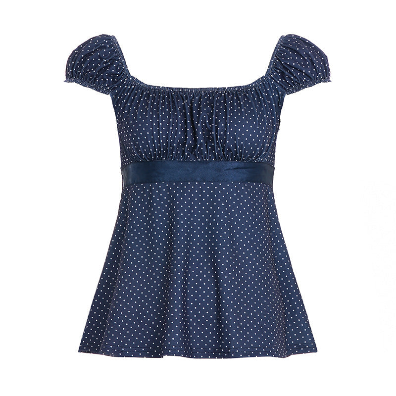 Women's Airy Polka Dot Blouse with Chic Ruffle Collar