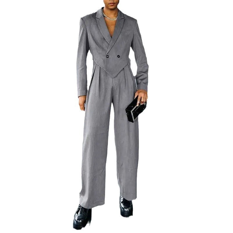 Women's Business Set with Asymmetrical Blazer and Pleated Pants