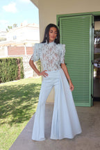 Women's Elegant Flared Pants with Side Draping