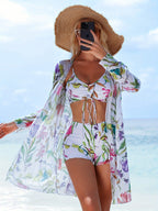 Women's Swim Set with Casual Kimono and Sporty Shorts