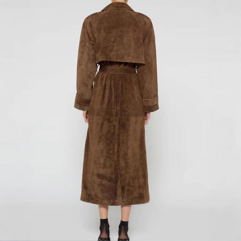 Elegant Tailored Suede Trench Coat with Belt