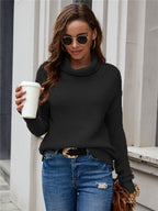 Women's Cozy Knit Sweater with High Collar and Textured Finish