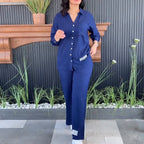 Women's Comfortable Lounge Set with Elegant Blouse and Wide Pants