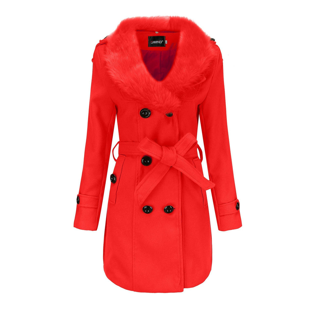 Women's Elegant Transitional Coat with Detachable Faux Fur Collar