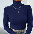 Elegant Women's Turtleneck Sweater with Fine Ribbed Texture